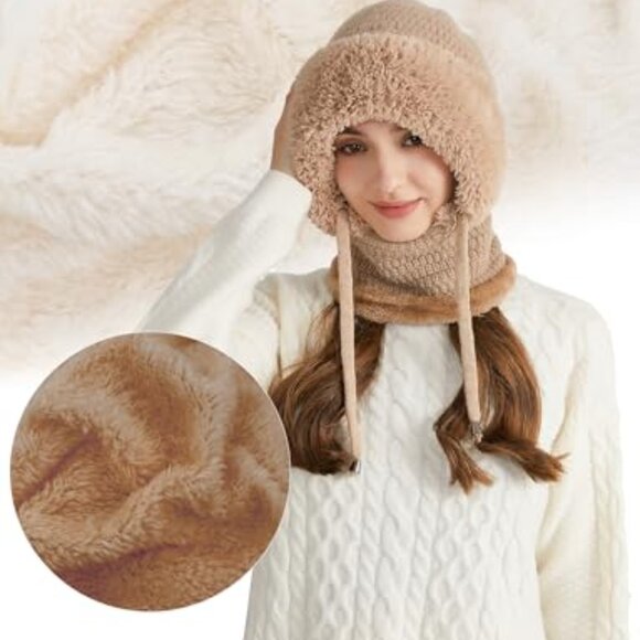 Fleece Lined Balaclava Knit Hat Scarf Mask One-Piece Winter Warm Cap main image 5